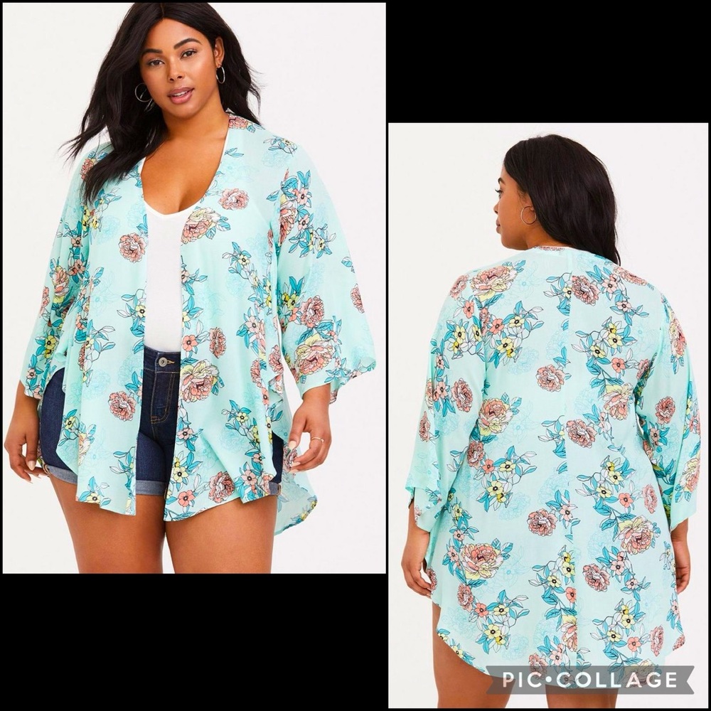 Torrid Mint Floral Kimono Duster Topper Robe Cover-Up